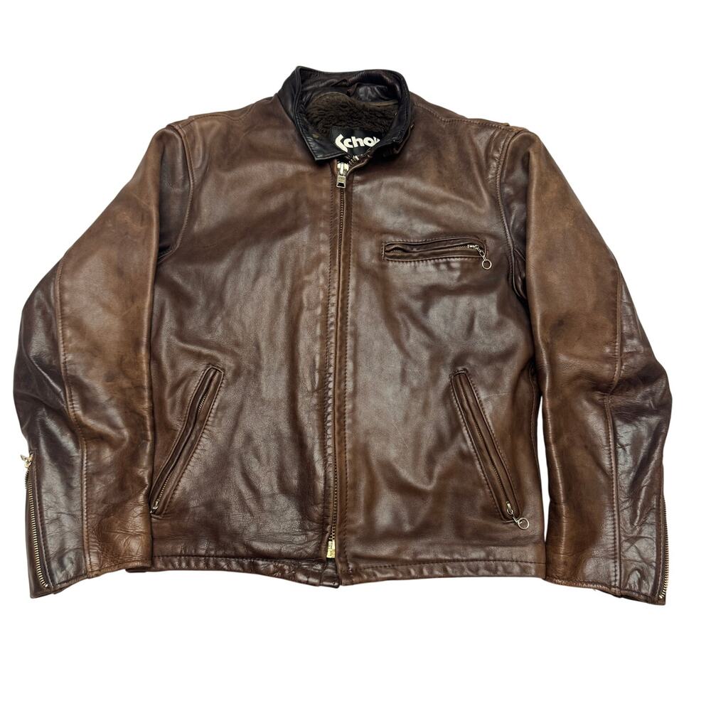 Vintage Schott NYC Cafe Racer 141 Leather Jacket Lined Biker Men's 38